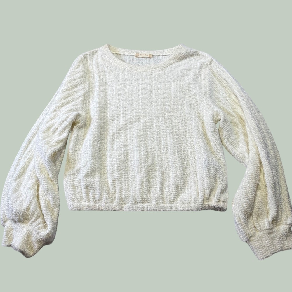 Altar'd State Womens Ivory Eyelash Knit Balloon Sleeve Sweater Cream Size‎ M